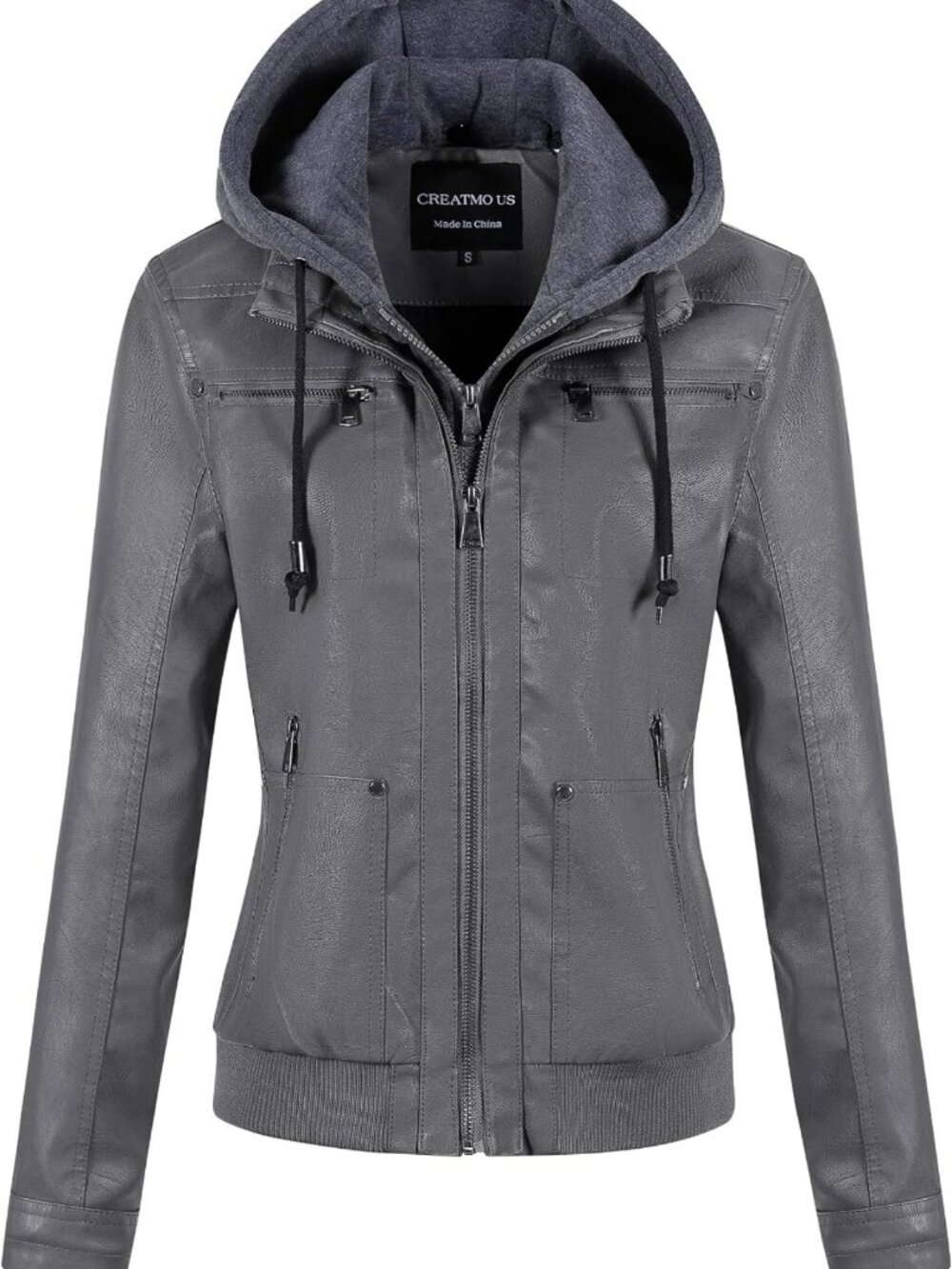 Stylish Women's Waterproof Faux Leather Motorcycle Bomber Jacket with Hood